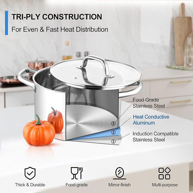 Homikit 5 Quart Stock Pot, Stainless Steel Soup Cooking Pot - Image 3