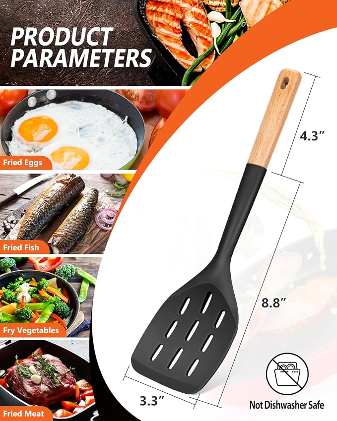 Pack of 2 Silicone Spatula, Non Stick Cooking Utensil Set Wooden Handle Kitchen - Image 2