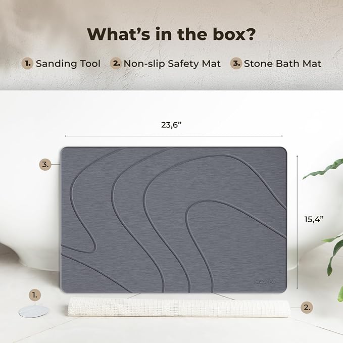 TOSORO - Stone Bath Mat Diatomaceous Earth Shower Mat Non-Slip Super Absorbent - Image 6