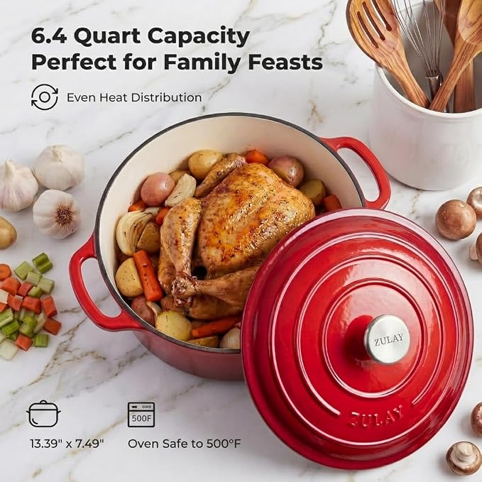 Zulay Kitchen 6.4QT Enameled Cast Iron Dutch Oven Pot - Image 5