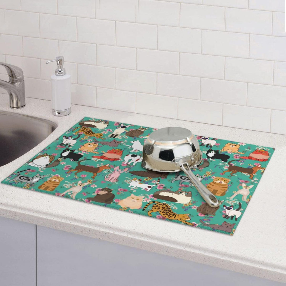 Cat Dish Drying Mat For Kitchen Microfiber Drying Mats Absorbent