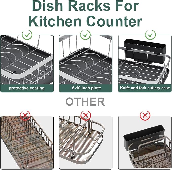 LIYI Dish Rack for Kitchen Counter, Stainless Steel Drying Rack, 304 Stainless - Image 5