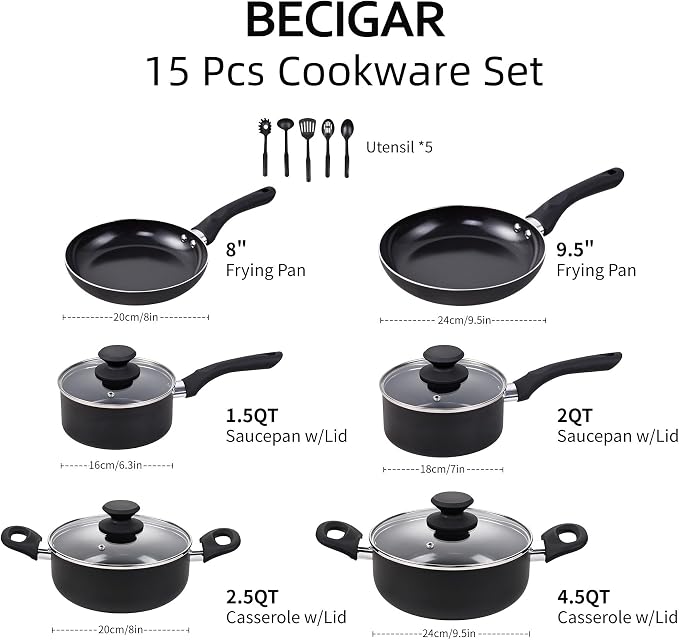 BECIGAR Black Ceramic Pots and Pans Set, Nonstick Pan Pots and Pans Set Non - Image 2