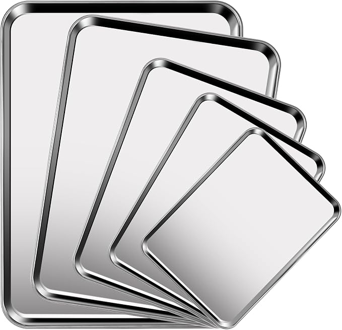 Baking Sheet Set of 5, Stainless Steel Cookie Sheet Baking Sheet Pan, by GIUOIDUO