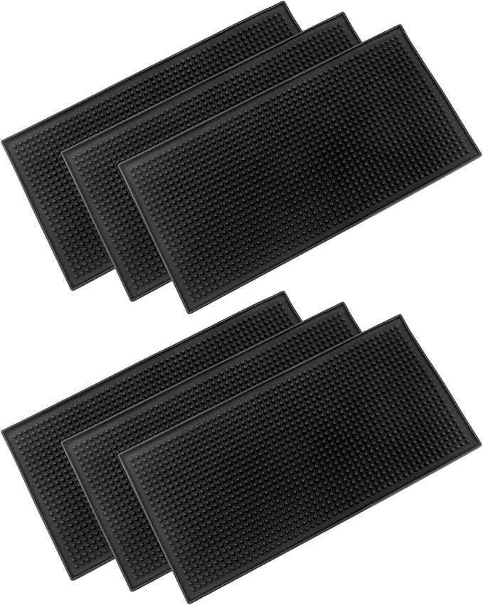 QWORK 12"x6" Black Rubber Bar Mat – 6 Pack Non-Slip Drainage Pad by QWORK