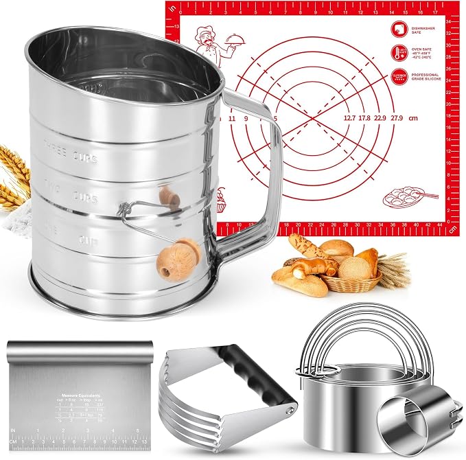 9PCS Stainless Steel Pastry Blender Set, 3 Cup Flour Sifter, Biscuit Cutter by ARTOSHIN