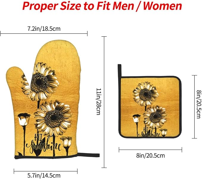 Sunflower Oven Mitts and Pot Holders Sets, Heat Resistant Gold Kitchen Oven - Image 4