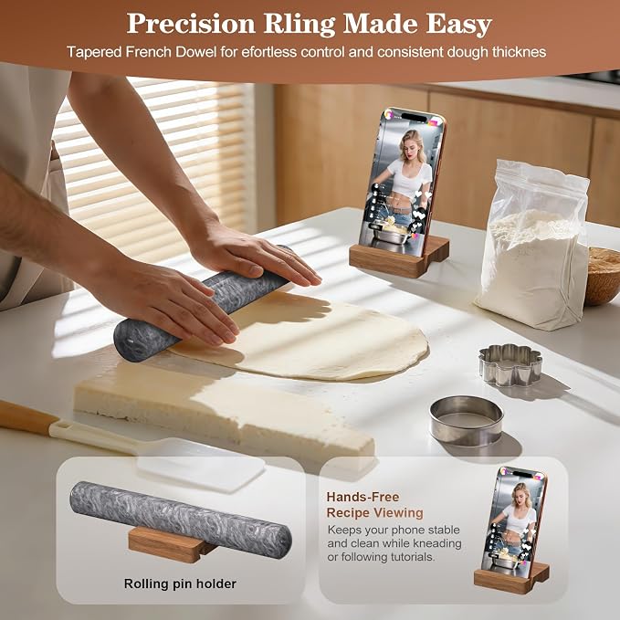Marble Rolling Pin with Wooden Stand, FiiMan 12 Inch Heavy Rolling Pin - Image 4