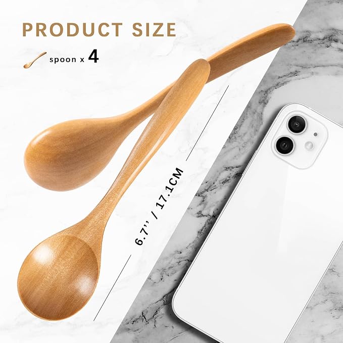 4 PCS Wooden Spoons for Honey, 6.7 inch Small Wooden Spoons - Image 2