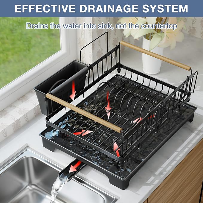 Dish Rack with Drainboard Large Capacity Anti-Rust Kitchen Counter Organizer - Image 7