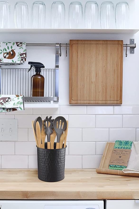 Monarch Abode Kitchen Utensil Holder – Hand Hammered Metal Black Utensil Holder - Image 6