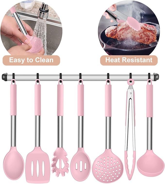 E-far Silicone Cooking Utensils Set, Slotted Turner, Soup Ladle, Pasta Server - Image 6