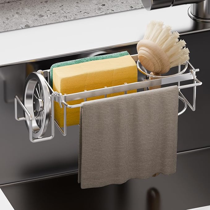 TAILI Sponge Holder with Strong Suction Cup, 4-in-1 Rustproof Sink Organizer by TAILI
