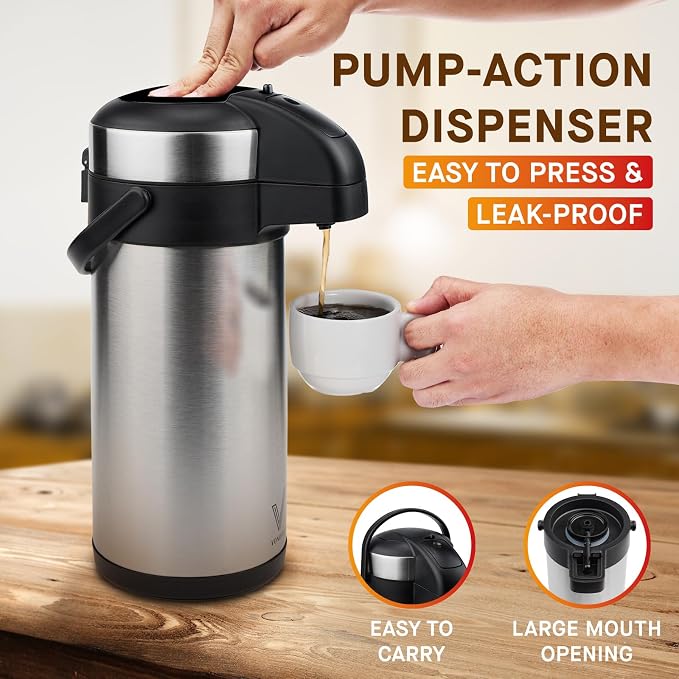 VONDIOR Airpot Coffee Dispenser - 169 Oz Insulated Stainless Steel Coffee - Image 4