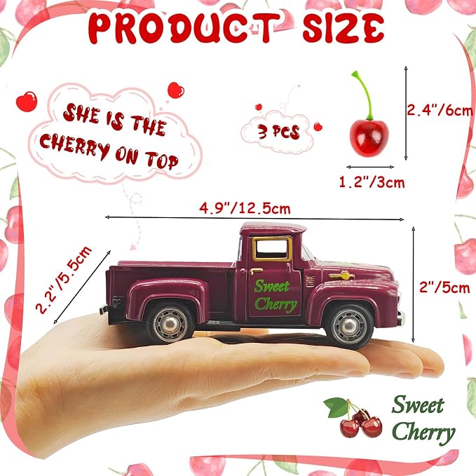 Cherry Decor – 4.9″Sweet Cherry Mini Vintage Metal Truck - Image 3