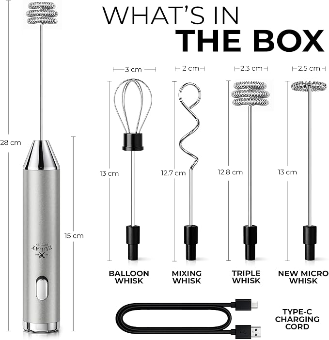 Zulay Kitchen Metal Rechargeable Milk Frother, 3 Whisk Attachments Handheld - Image 7