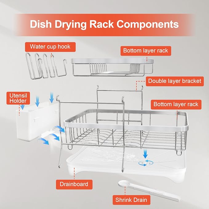 Dish Drying Rack for Kitchen Counter, 2-Tier 304 Stainless Steel Dish Rack - Image 7