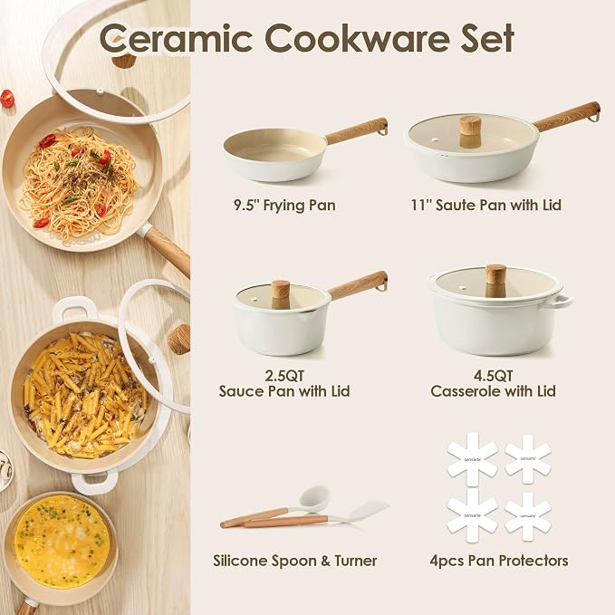 SENSARTE 14Pcs Ceramic Nonstick Cookware Set, Non-toxic Healthy Pots and Pans - Image 2