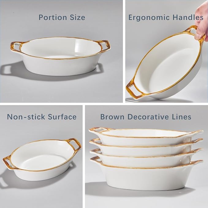 ONEMORE Au Gratin Baking Dish Oval Ceramic White Small Casserole Dish Oven Safe - Image 9