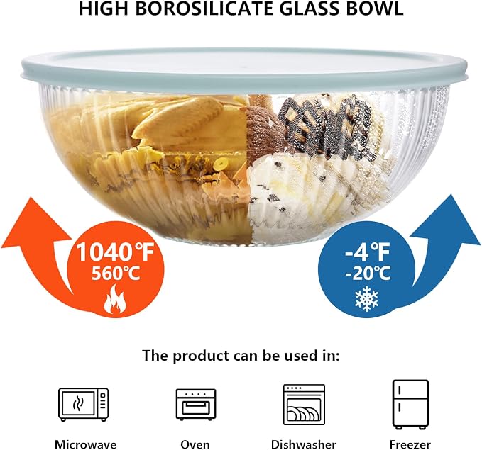 Luvan Glass Mixing Bowls with Lids Set, Large Salad Bowls Sets with lids - Image 3