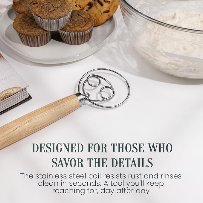 13-Inch Danish Dough Whisk, Wooden Handle - Image 3