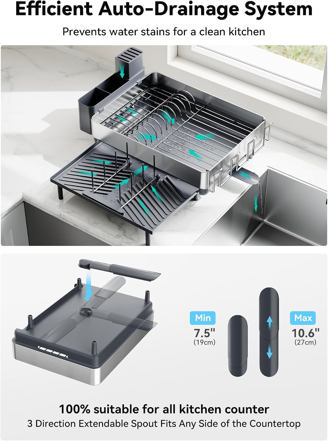 Large Dish Drying Rack, Expandable Dish Racks for Kitchen Counter