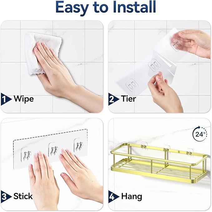 YASONIC Shower Caddy Adhesive, No Drill Bathroom Shower Organizers, - Image 8