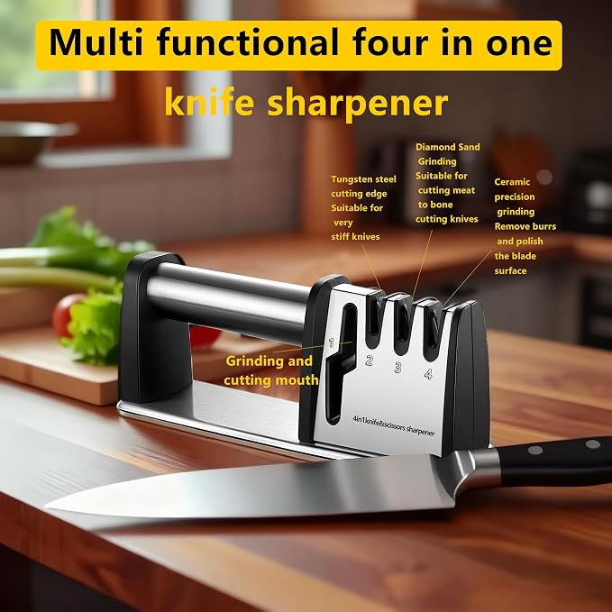Knife Sharpeners, 4 in 1 Professional Chef's Kitchen Knife Accessories - Image 6