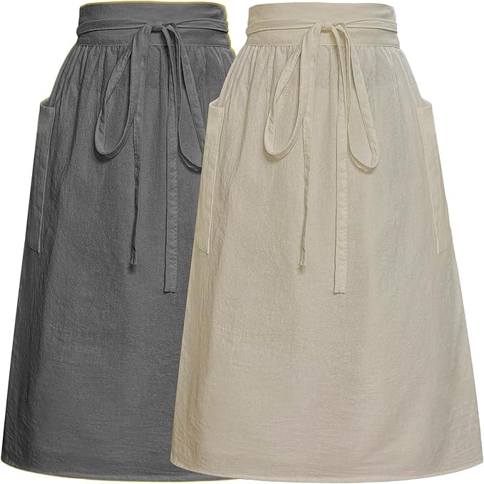 Cotton Linen Half Apron for Women Vintage Waist Apron Ruffle Plain Bright Color by Cityelf