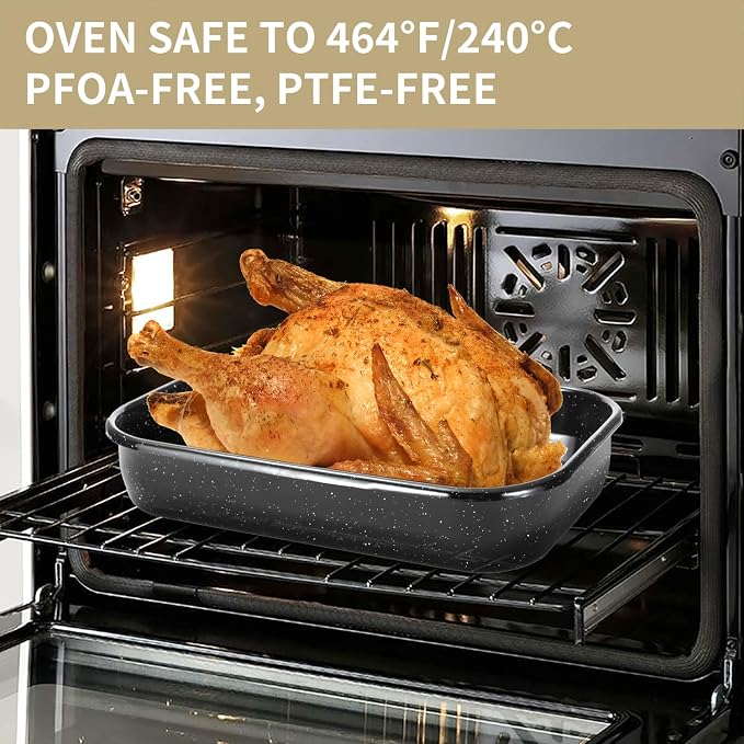 Roasting Pan with Rack, 16 x 11 Inch Rectangular Roasting Pan, 20lb Turkey - Image 3