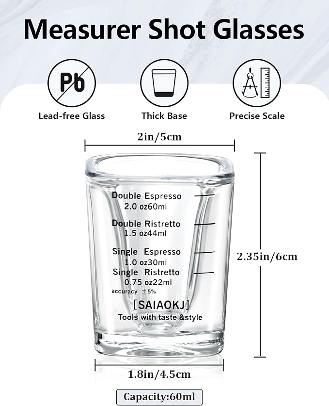 Shot Glasses Measuring Cup Set 2PACK Espresso Shot Glasses Liquid Heavy Glass - Image 2