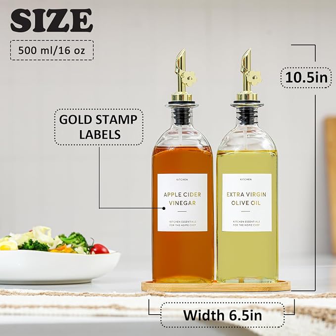 HOMCDALY Olive Oil Dispenser for Kitchen, 11.8oz Glass Dispenser Bottles - Image 3