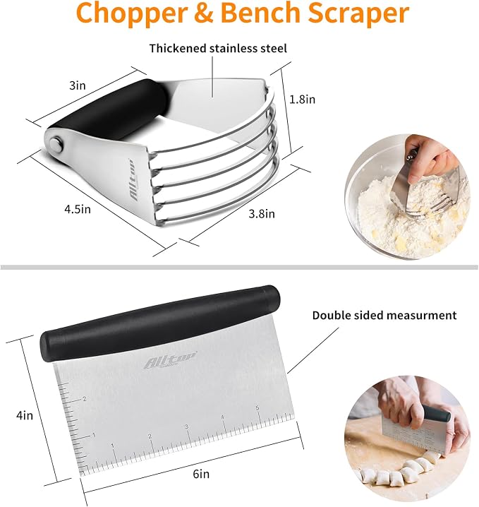 ALLTOP Stainless Steel Bench Scraper and Pastry Blender Cutter Set, Efficient - Image 2