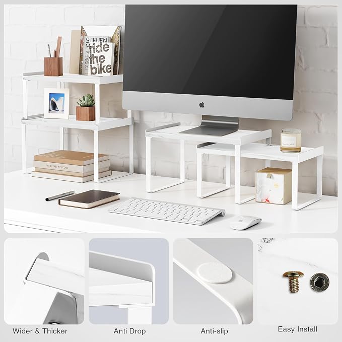 Goozii White Marble Kitchen Counter Shelf Organizer, Modern Dish Plate Organizer - Image 5
