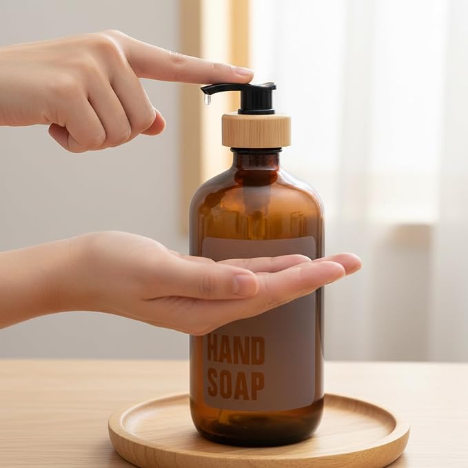SAVVY & SORTED Amber Glass Hand Soap Dispenser - Image 8