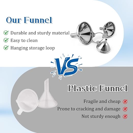Stainless Steel Funnel, Large Medium Small Kitchen Funnel Set of 3 Metal - Image 6