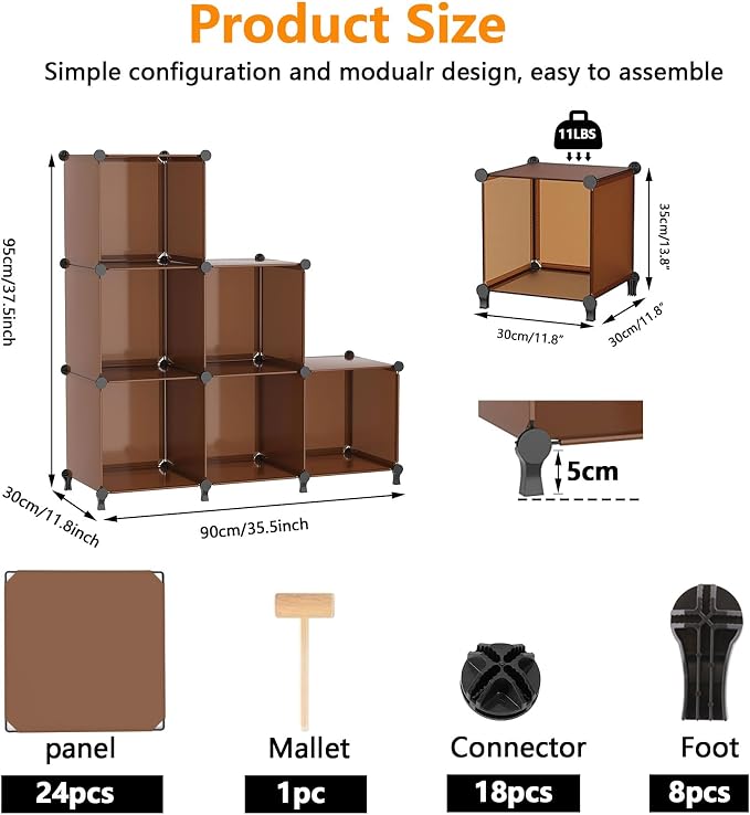 AWTATOS Cube Storage Organizer, Storage Cubes Shelves Bookshelf, 6 Cube Closet - Image 3