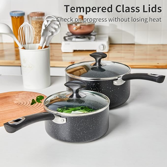 Nonstick Saucepan Set with Lid, Non Stick 2Qt & 3Qt Sauce Pan Set with Glass - Image 7