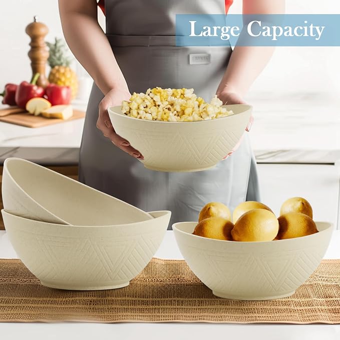 Large Bowls 65 OZ, Wheat Straw Bowls Set of 4, Unbreakable Salad Bowl, - Image 3