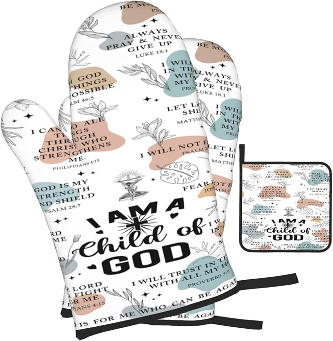 Christian Oven Mitts and Pot Holders Sets of 3, Heat Resistant Godmother - Image 2