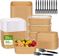 50-Pack 35oz Disposable Kraft Paper Bowls【with Lids and Forks】, Large Meal Prep by DIQIUREN