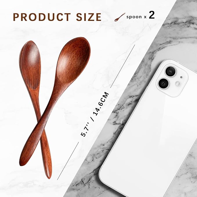 2 PCS Small Wooden Spoons, 5.8 Inch Honey Spoons - Image 2