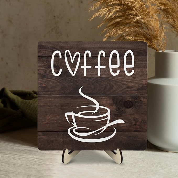 Coffee Bar Sign Plaque Decor, Coffee Bar Accessories, Rustic Wooden Tabletop - Image 5