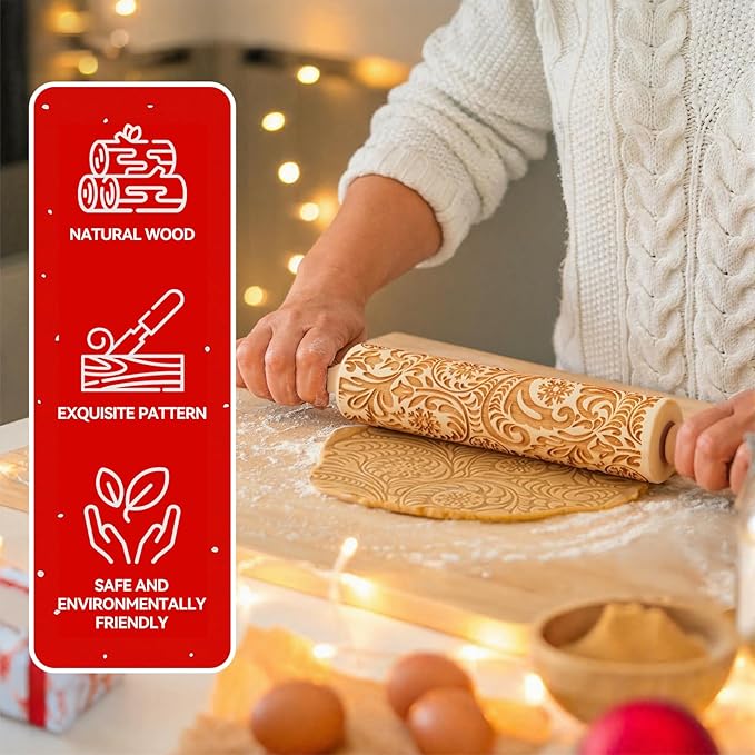 Christmas Gifts Wooden Embossed Rolling Pin - Image 4
