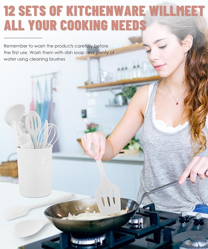 Kitchen Utensils Set-12 Pieces Silicone Cooking Utensils Set 392°F Heat - Image 4