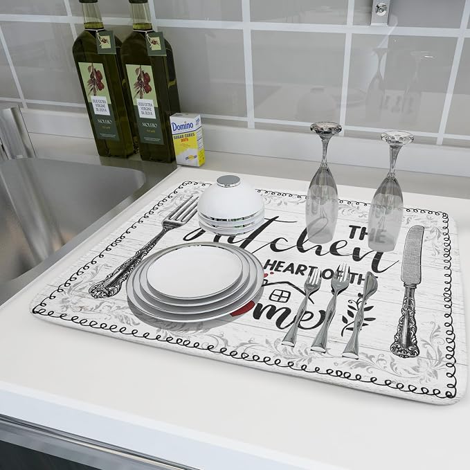 White Kitchen Dish Drying Mat 18x24 Inch Knife Fork Dish Drainer Rack Mats - Image 6