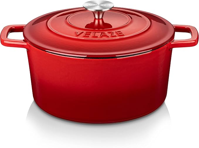 Velaze 6 QT Enameled Cast Iron Dutch Oven, Dual Handles Pot by Velaze
