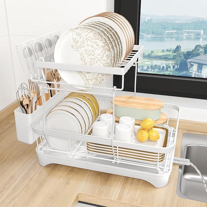 Dish Drying Rack, Two-Tier Dish Drying Rack by HOMEAILIE
