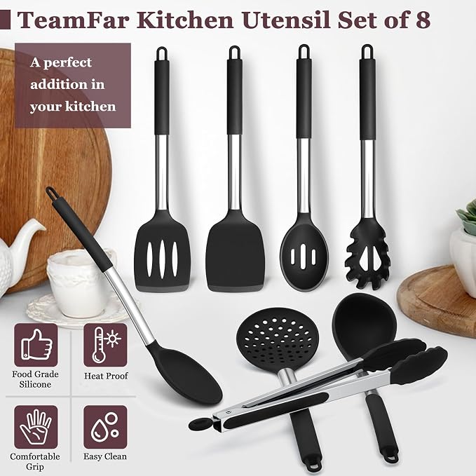 TeamFar Kitchen Utensils Set of 8, Silicone Utensils Kitchen Tools Set - Image 7