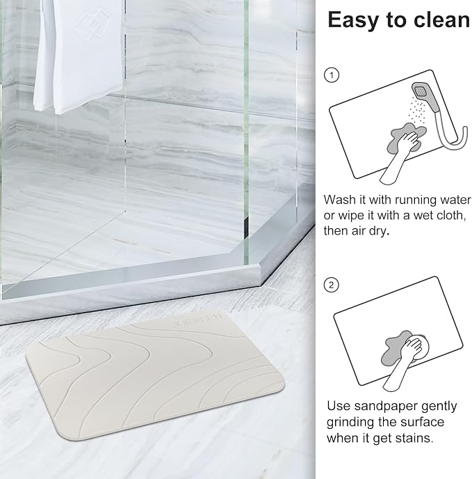 JUERLEN 2 Pack Diatomaceous Earth Shower Mat, Stone Bath Mat, Nonslip Super - Image 5